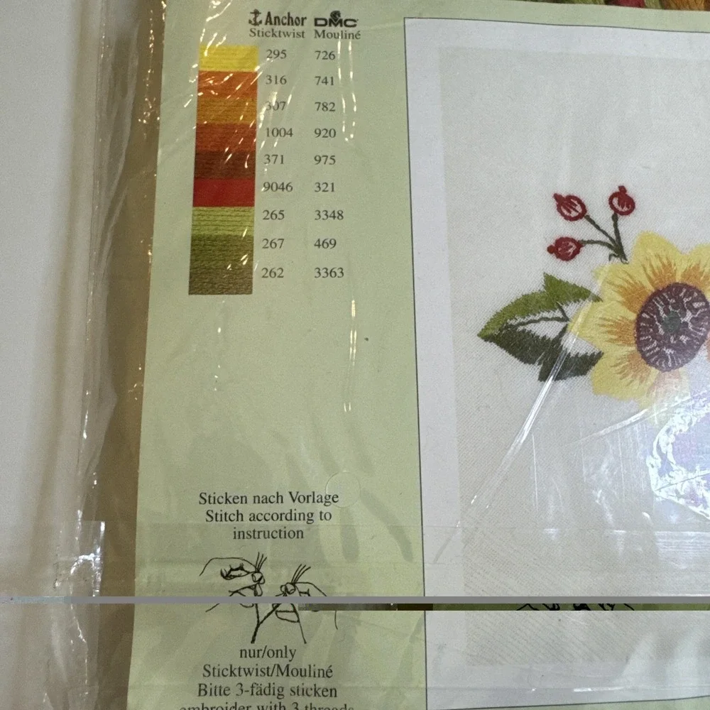 NEW Vervaco Stamped cross stitch kit flowers & butterflies, tablecloth 32